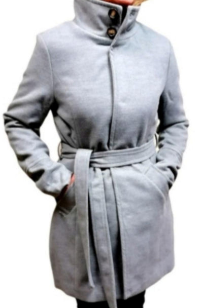 b.Young - High neck detail belted coat - Grey - Sephoria Boutique Roscommon